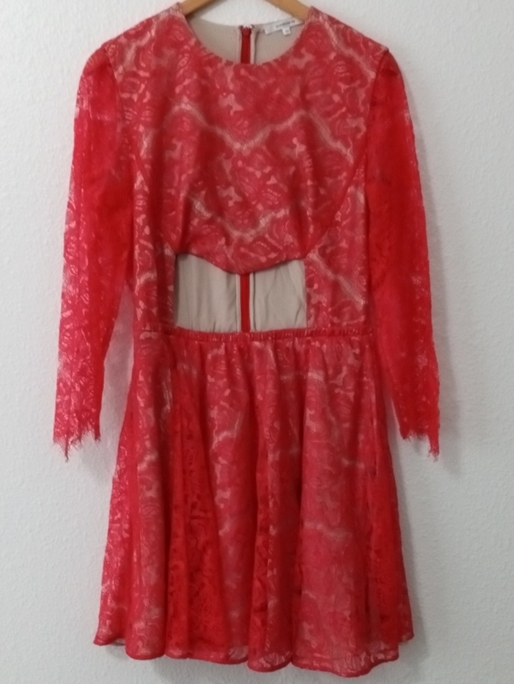 Carven Red Lace Cutout Party Dress